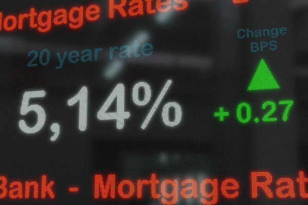 Twenty year mortgage rate on a screen Increased twenty year bank mortgage rate with daily changes in basis points. Busin